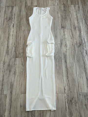 White Ribbed Split Hem Dress
