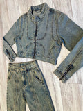Blue Vintage Wash Moto Jacket & Wide Leg Denim