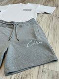 Heather Grey Essential “Box Logo” Premium Shirt & Shorts