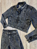 Black Vintage Wash Moto Jacket & Wide Leg Denim