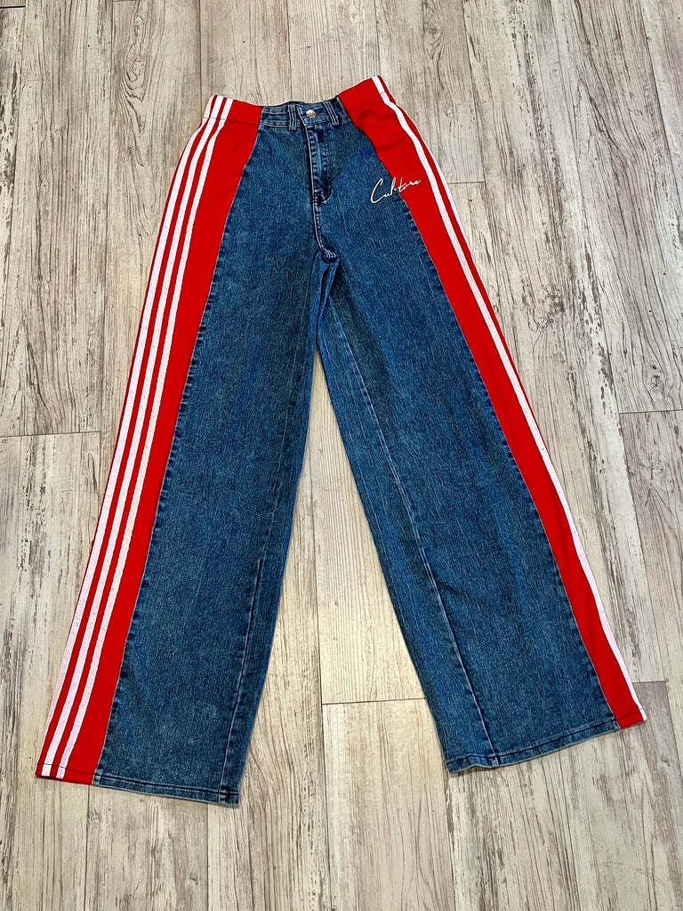 Red Striped Wide Leg Denim Pants – Shop Culture