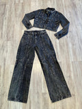 Black Vintage Wash Moto Jacket & Wide Leg Denim