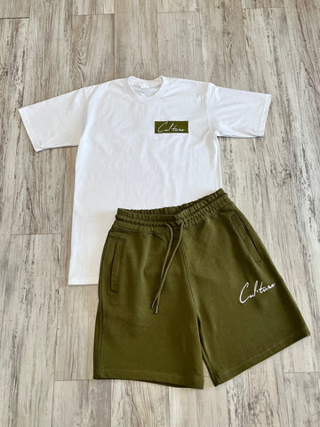Olive Essential “Box Logo” Premium Shirt & Shorts