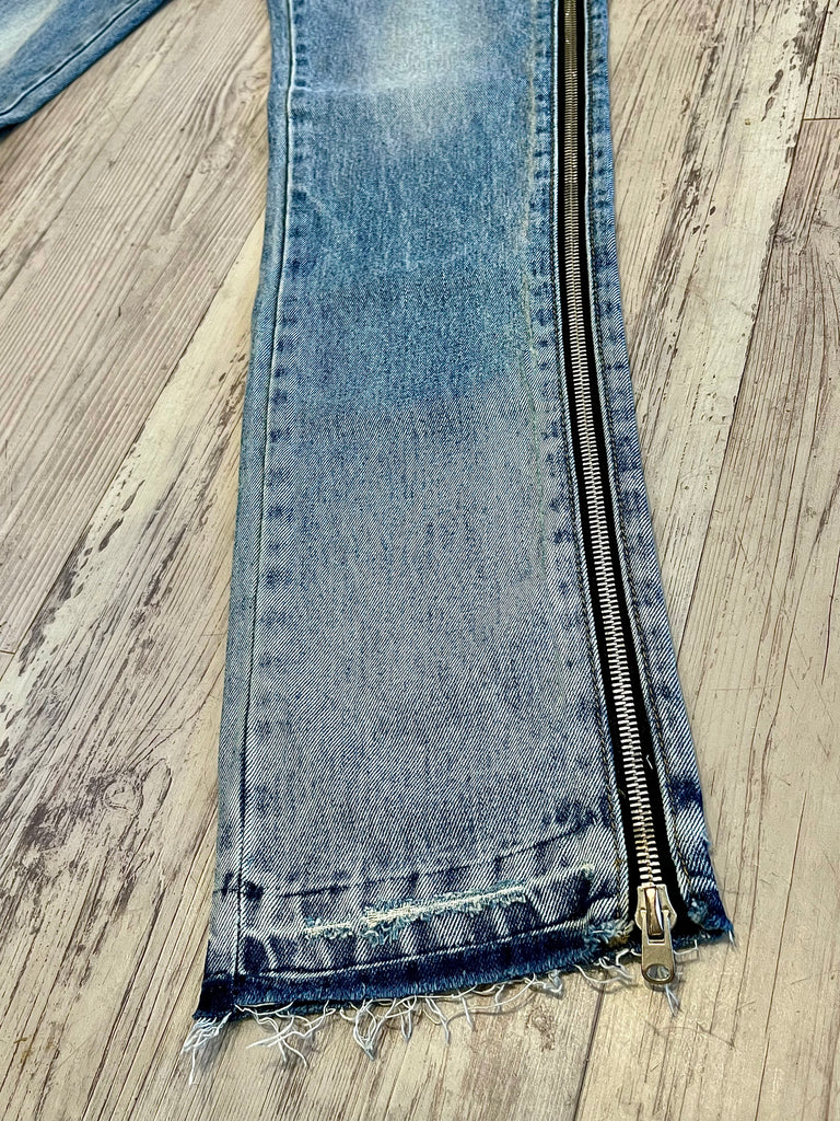 【COLOR iN ID】Western washing zipper denim Kaptain Sunshine 5P Zipper Front Denim Pants Indigo Vintage