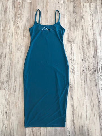 Teal Fitted Contour Dress