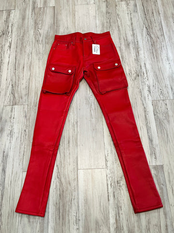 Red Cargo Leather Pants