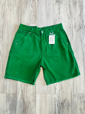 Kelly Green Rae Edge Denim Shorts