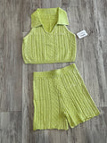 Lime Green Acid Wash Cable Knit Set