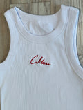 White/Red Luxe Ribbed Cropped Tank