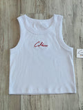 White/Red Luxe Ribbed Cropped Tank