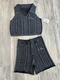 Black Acid Wash Cable Knit Set