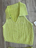 Lime Green Acid Wash Cable Knit Set