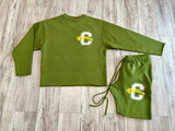 Olive/Mustard “M.F.B.I.D.T” Raw Edge Sweatsuit