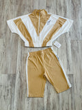 Tan Striped Jacket & Biker Shorts