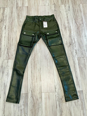 Hunter Green Leather Cargo Pants