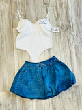 Vintage Wash Denim Mini Bubble Skort & Ribbed Bodysuit