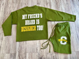 Olive/Mustard “M.F.B.I.D.T” Raw Edge Sweatsuit