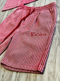 Red Striped Jacquard Short Sleeve Shacket & Shorts