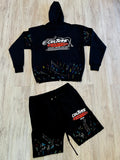 Black “Cul•ture Studios” Painted Full Zipped Hoodie & Shorts