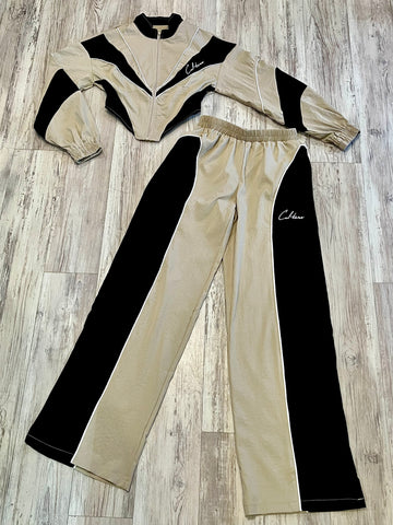 Bone/Black Paneled Wide Leg Tracksuit