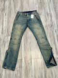 Medium Blue Vintage Wash Zipped Moto Denim