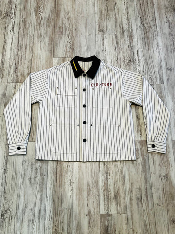 Black/White “Take Notes” Canvas Striped Premium Jacket