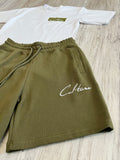Olive Essential “Box Logo” Premium Shirt & Shorts