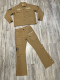 Khaki Denim Snap Cargo Jacket & Pants