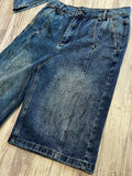 Denim “Dirty Wash” Pleated Short Sleeve Shacket & Shorts