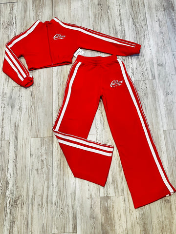 Red Wide Leg Striped Tracksuit(W)