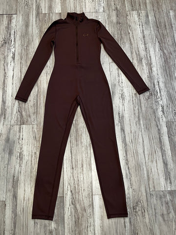 Brown Premium Athleisure Zipped Bodysuit
