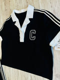 Black Varsity Snap Polo & Track Pants