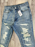 Light Blue Distressed Flare Denim