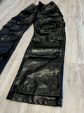 Black Wax Leather Cargo Pants(W)