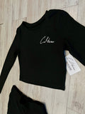 Black Long Sleeve Crop & Flare Pants