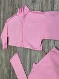 Soft Pink Bungee Jacket & Highwaist Flare Tracksuit