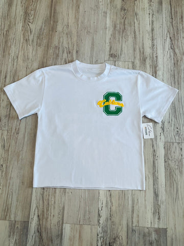 White/Kelly Green Luxe “M.F.B.I.D.T” Heavyweight Crop Shirt