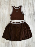 Brown/Natural Premium Athleisure Tank Top & Pleated Tennis Skirt