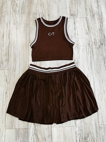 Brown/Natural Premium Athleisure Tank Top & Pleated Tennis Skirt