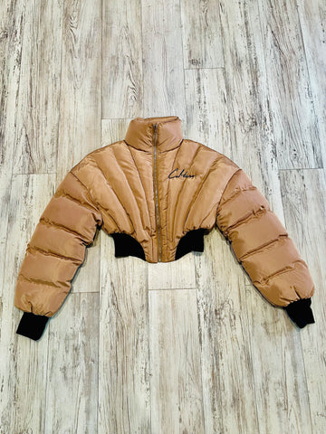 Camel Cropped Panel Puffer Bomber