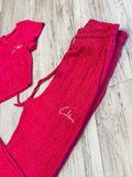 Hot Pink Rhinestone Wide Leg Set
