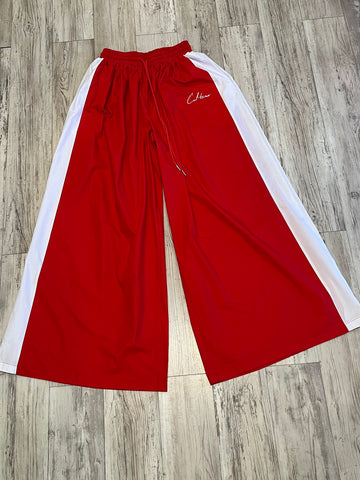 Red Striped Ultra Wide Leg Windbreaker Pants