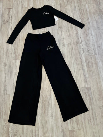 Black Long Sleeve Crop & Flare Pants