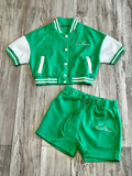 Kelly Green Varsity Jacket & Shorts