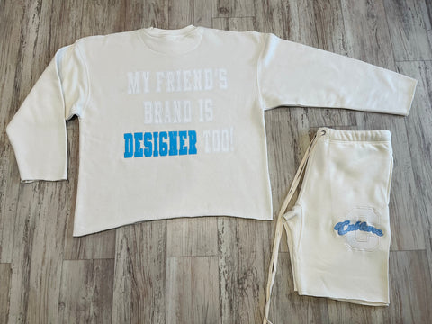 Natural/Carolina Blue “M.F.B.I.D.T” Raw Edge Sweatsuit