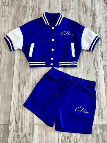 Royal Blue Varsity Jacket & Shorts