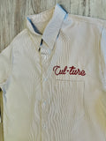 Sand Pinstripe Raw Edge Crop Button Down
