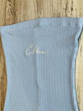 Sky Blue Ruffle Ribbed Romper