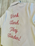 Sand Pinstripe Raw Edge Crop Button Down