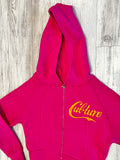 Hot Pink/Orange Paneled Crop Hoodie